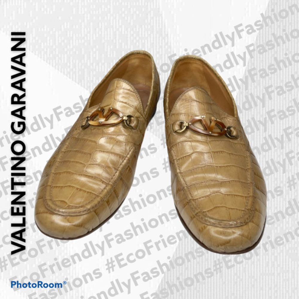VALENTINO GARAVANI Brown Croc Embossed Leather Slip On Loafers Size 42 LUX **